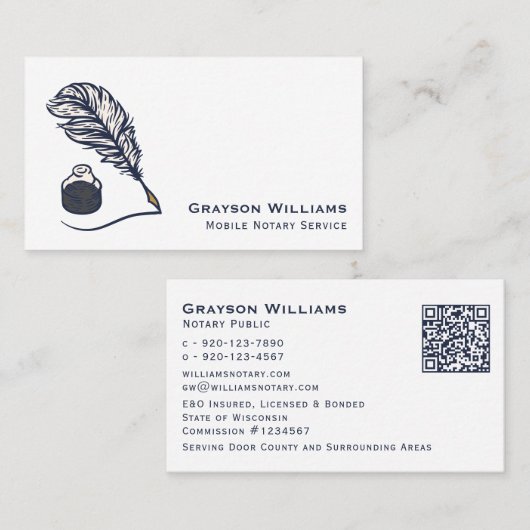Carte De Visite Code QR Quill Nota Mobile White Navy (Devant / Derrière)