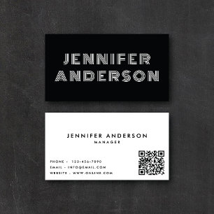Carte De Visite Code QR rayé moderne noir et blanc