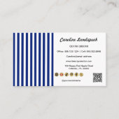Carte De Visite Code QR rayures bleu marine blanc, icône des média (Devant)