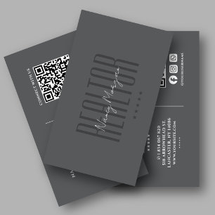 Carte De Visite Code QR Realtor Gris Foncé