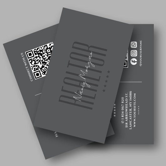 Carte De Visite Code QR Realtor Gris Foncé