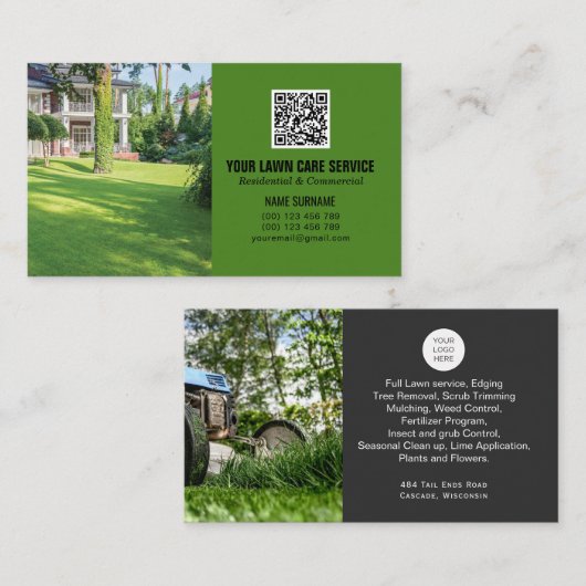 Carte De Visite Code QR Réseau de soins de pelouse moderne (Devant / Derrière)