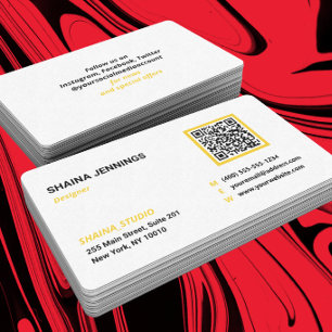 Carte De Visite Code QR Réseau Moderne Noir Jaune Blanc