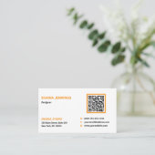 Carte De Visite Code QR Réseau Moderne Noir Orange Blanc (Debout devant)