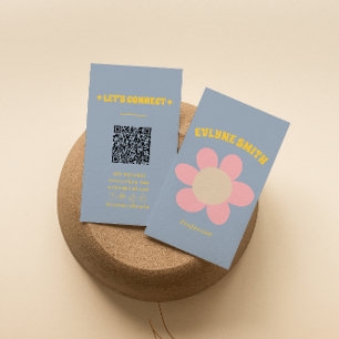 Carte De Visite Code QR Rétro Coloré Groovy Floral Bohème Féminin