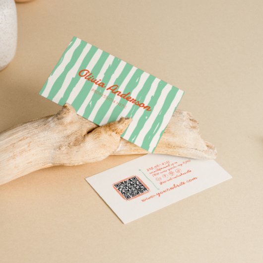Carte De Visite Code QR rétro manuscrit dessin à la main