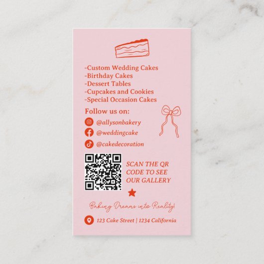 Carte De Visite Code qr rétro rouge français Scribbles gâteau déco (Dos)