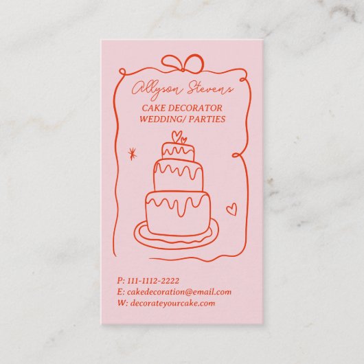 Carte De Visite Code qr rétro rouge français Scribbles gâteau déco (Devant)