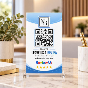 Carte De Visite Code QR Révision Vagues Bleues Modernes Avis Clien