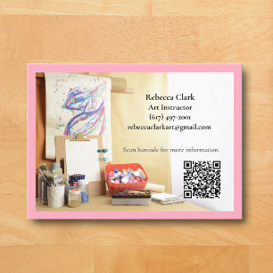 Carte De Visite Code QR Rose Art Professeur Tuteur Classe d'Art