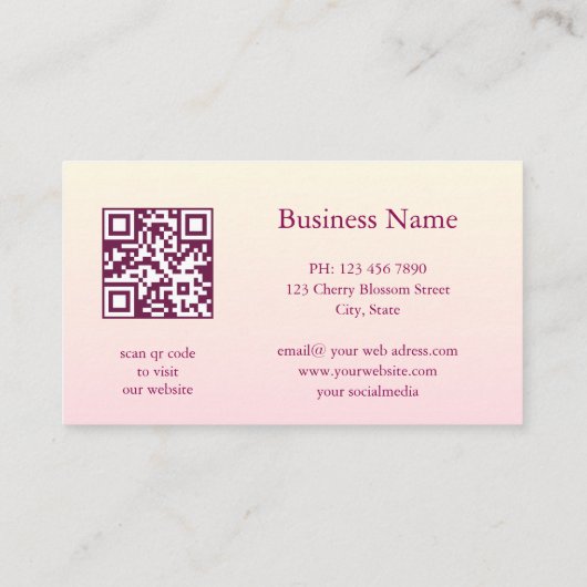 Carte De Visite Code QR | Rose cerise en fleurs (Dos)