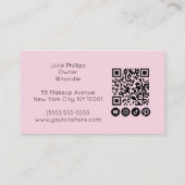 Carte De Visite Code QR rose clair, icône sociale et maquillage ph (Dos)