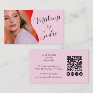 Carte De Visite Code QR rose clair, icône sociale et maquillage ph