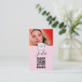 Carte De Visite Code QR rose clair, logo et maquillage photo (Debout devant)
