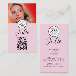 Carte De Visite Code QR rose clair, logo et maquillage photo