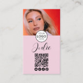 Carte De Visite Code QR rose clair, logo et maquillage photo (Devant)