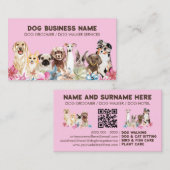 Carte De Visite Code QR rose élégant Chien toilettant (Devant / Derrière)