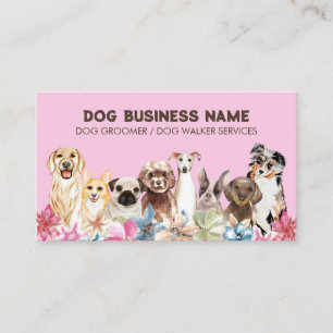 Carte De Visite Code QR rose élégant Chien toilettant