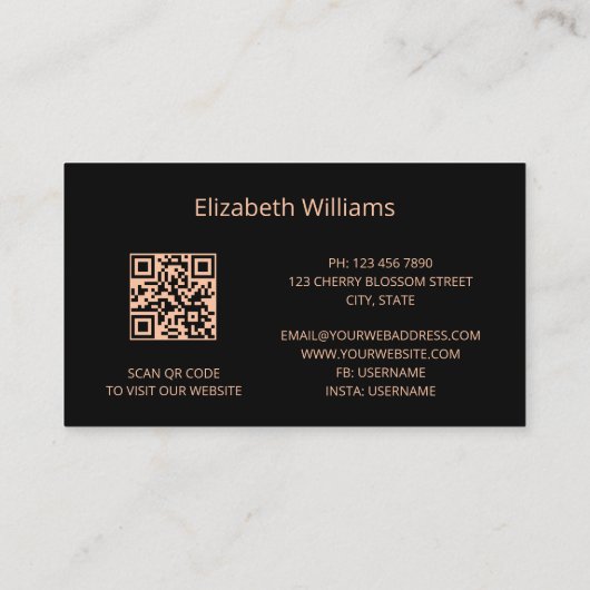Carte De Visite Code QR rose Gold Grey Ink Marble Scan (Dos)