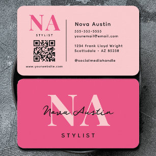 Carte De Visite Code QR Rose Mignon Esthétique Tendance Luxe Monog