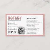 Carte De Visite Code QR | Rose moderne Gold Mobile Notaire Public (Dos)