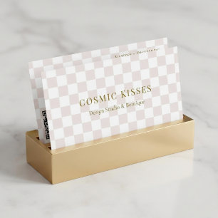 Carte De Visite Code QR Rose Pâle à Damier Marketing de Boutique