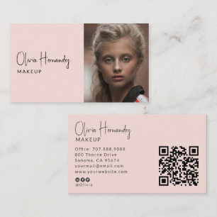 Carte De Visite Code QR Rose Pâle de Photographe Maquilleuse Moder
