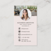 Carte De Visite Code QR Rose Pâle Logo Photo Agent Immobilier (Devant)