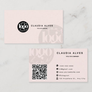 Carte De Visite Code QR Rose Pâle Moderne Personnalisé avec Logo