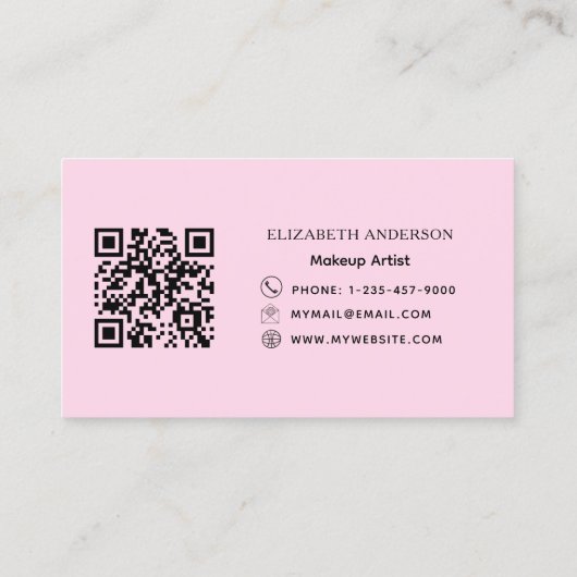Carte De Visite Code qr rose pâle simple (Dos)