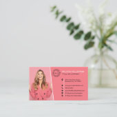 Carte De Visite Code QR Rose Professionnel Photo Votre Logo (Debout devant)