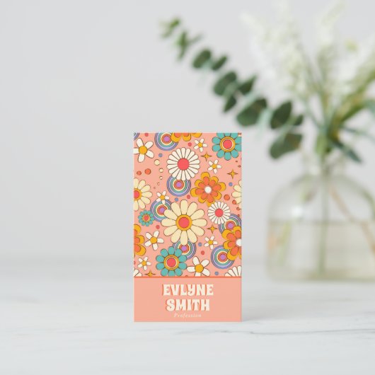 Carte De Visite Code QR rose rétro Super Floral tendance (Debout devant)