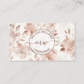Carte De Visite Code QR | Roses aquarelle beige | Logo (Devant)