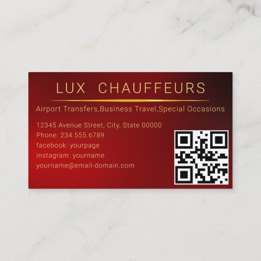 Carte De Visite Code QR Rouge Limo Driver And Chauffeur Service (Dos)