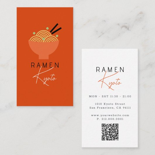 Carte de visite code QR rouge pour restaurant de R (Devant / Derrière)