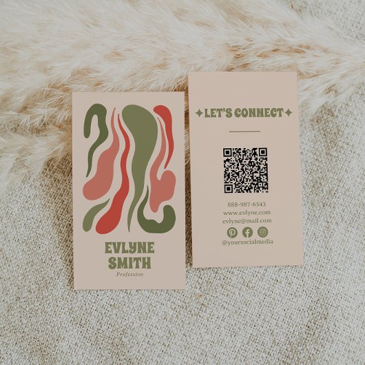 Carte De Visite Code QR rouge rouge Abstrait rétro Boho Super funk