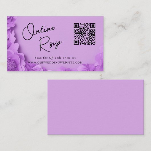 Carte De Visite Code QR RSVP en ligne pour le site web de mariage (Devant / Derrière)