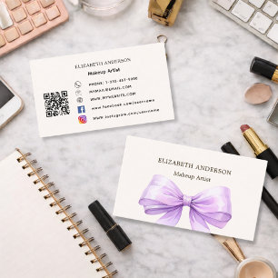Carte De Visite Code QR ruban lavande crème sur les médias sociaux