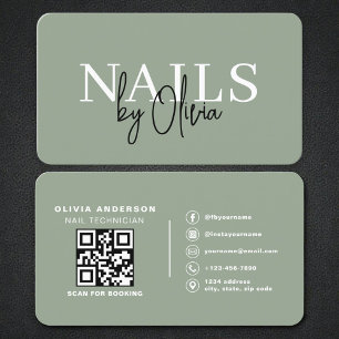 Carte De Visite Code QR Sage Vert Artiste Ongulaire Professionnel