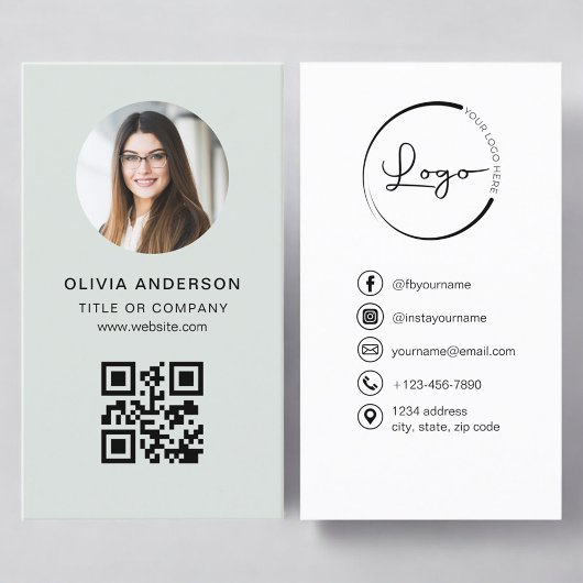Carte De Visite Code QR Sage Vert Photo Professionnel pour les Méd