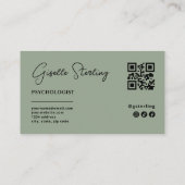 Carte De Visite Code QR Sage Vert Psychologue (Dos)