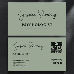 Carte De Visite Code QR Sage Vert Psychologue
