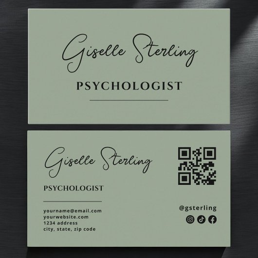 Carte De Visite Code QR Sage Vert Psychologue