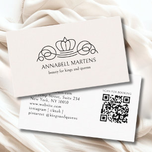 Carte De Visite Code QR Salon Couronne Élégante Beige