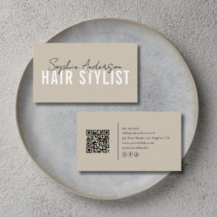 Carte De Visite Code QR Salon de Coiffure Beige