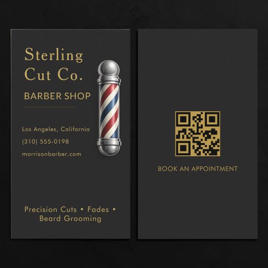 Carte De Visite Code QR Salon de Coiffure Noir
