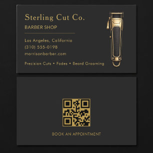 Carte De Visite Code QR Salon de Coiffure Noir & Or Professionnel