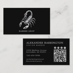 Carte De Visite Code Qr Salon de Coiffure Silver Scorpion Barber S