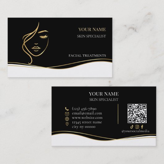 Carte De Visite code QR Salon de soins de beauté et de peau (Devant / Derrière)