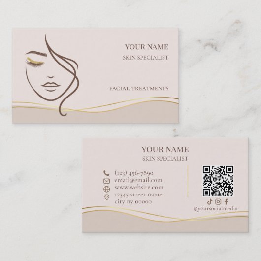 Carte De Visite code QR Salon de soins de beauté et de peau (Devant / Derrière)